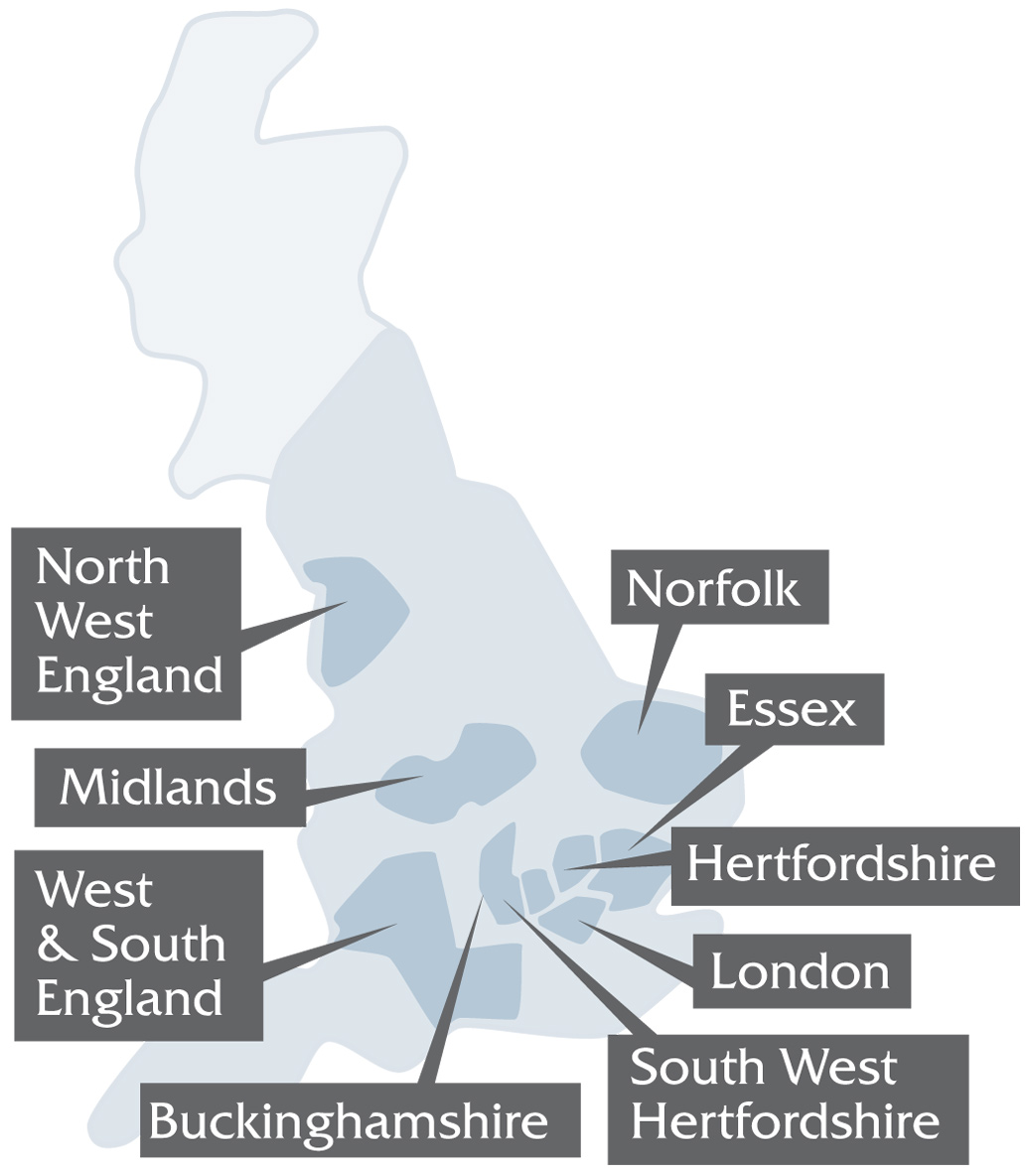 English Music Aptitude Test secondary transfer areas. South West Hertfordshire, London, Hertfordshire, West & South England, Essex, North West England, Midlands, Norfolk, Buckinghamshire.